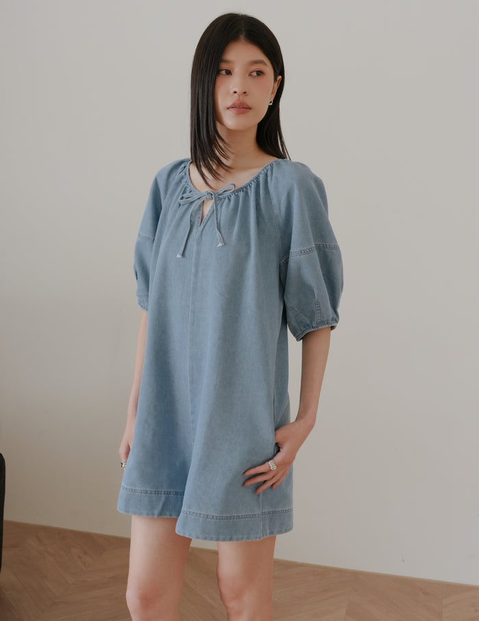 Trixi Oversized Denim Romper in Light Wash