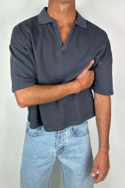 Jersey Crop Polo Charcoal