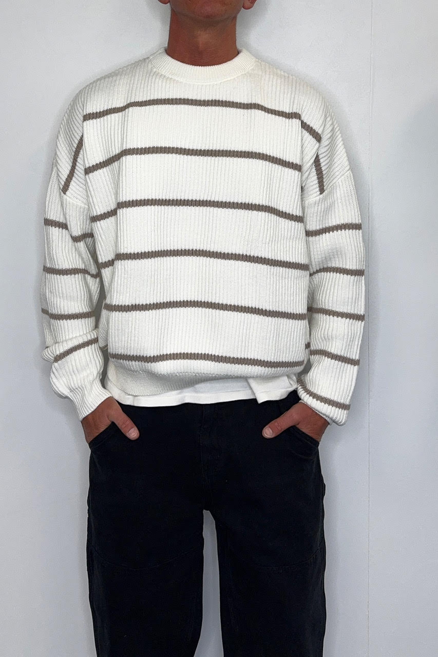 Drop Sleeve Heavy Knit White Stripe - FINAL SALE