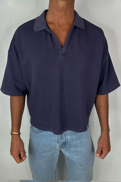 Jersey Crop Polo Washed Navy