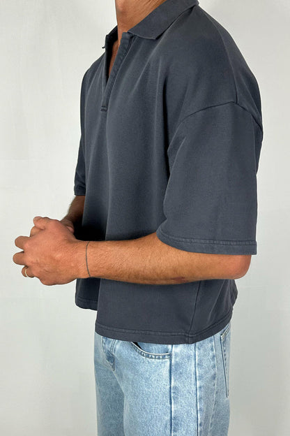 Jersey Crop Polo Charcoal
