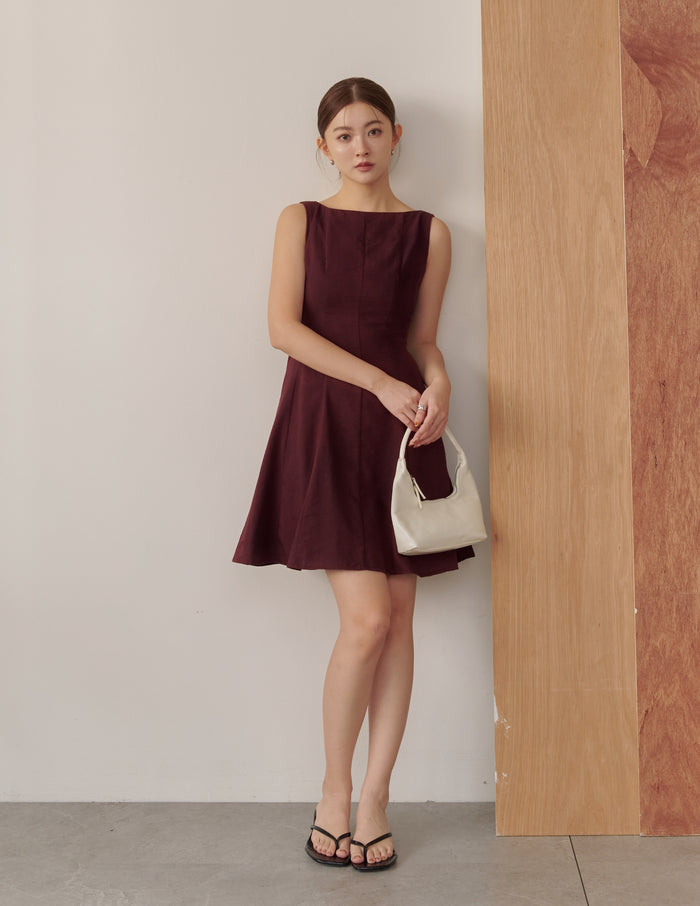 Valerie Panel Short Dress in Deep Maroon