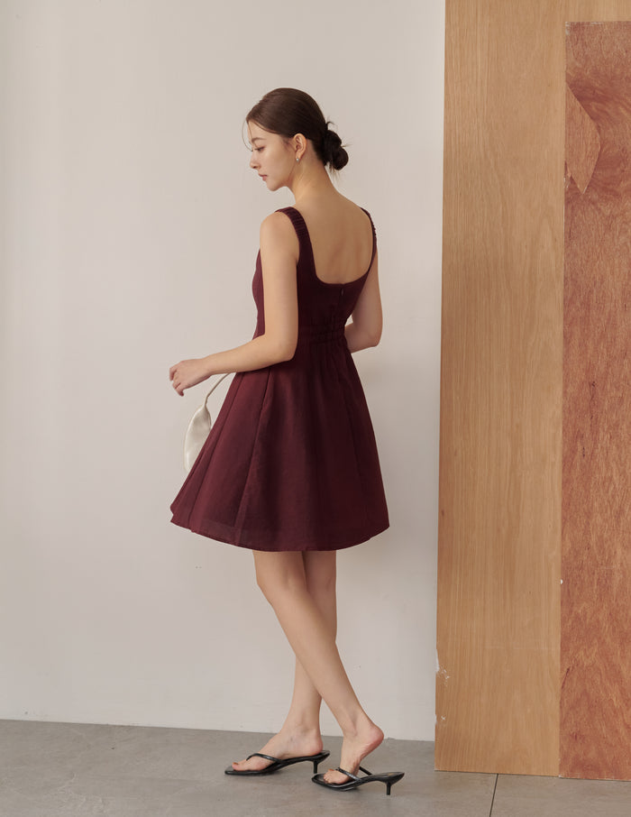 Valerie Panel Short Dress in Deep Maroon