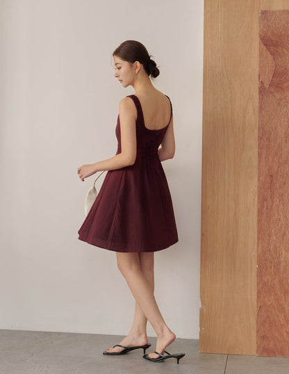 Valerie Panel Short Dress in Deep Maroon