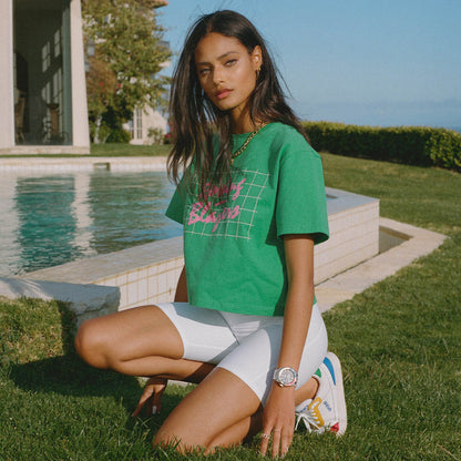 Women's Cropped Rowing Blazers '90s Green and Pink Tee