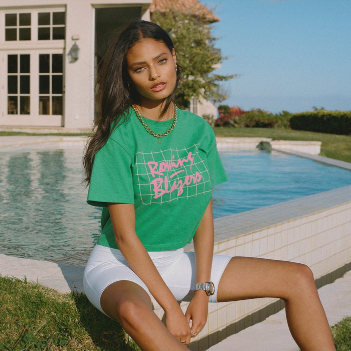 Women's Cropped Rowing Blazers '90s Green and Pink Tee