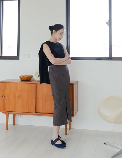 Yara Pinstripe Midi Skirt in Dark Grey