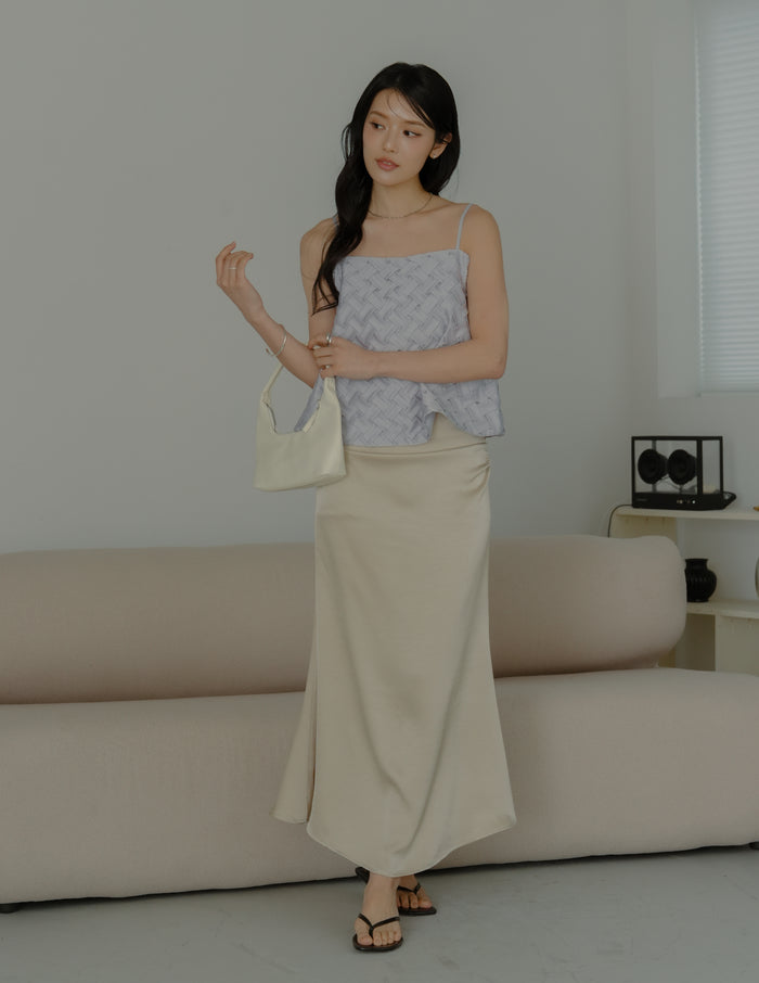 Zahra Ruched Satin Skirt in Champagne