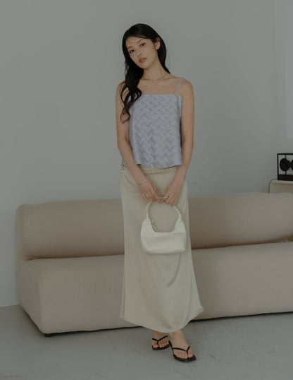 Zahra Ruched Satin Skirt in Champagne