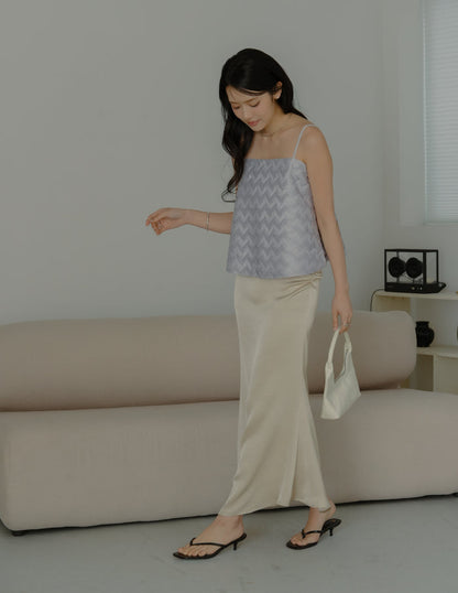 Zahra Ruched Satin Skirt in Champagne