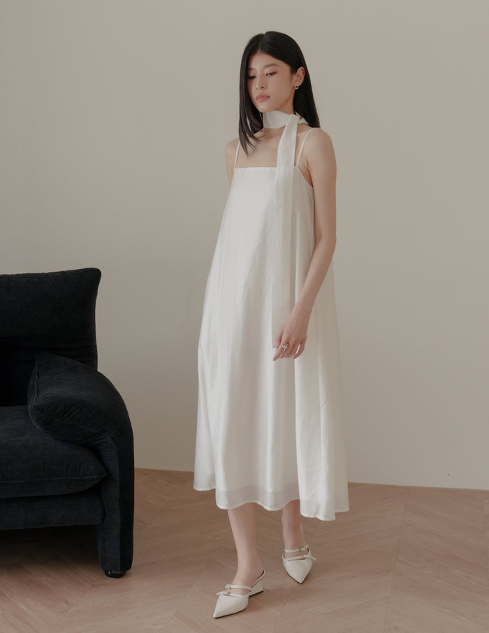 Zelda Scarf Tent Midi Dress in White