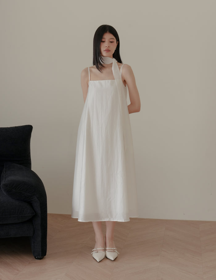 Zelda Scarf Tent Midi Dress in White