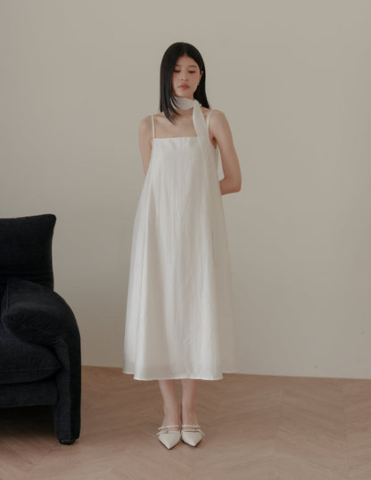 Zelda Scarf Tent Midi Dress in White