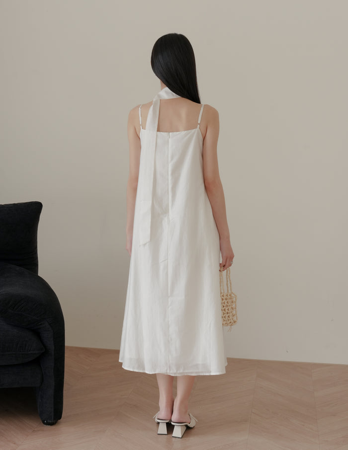 Zelda Scarf Tent Midi Dress in White