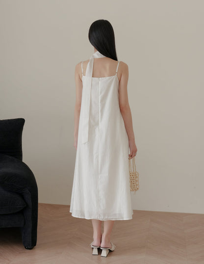 Zelda Scarf Tent Midi Dress in White