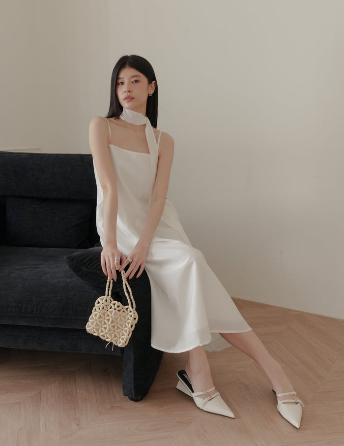 Zelda Scarf Tent Midi Dress in White