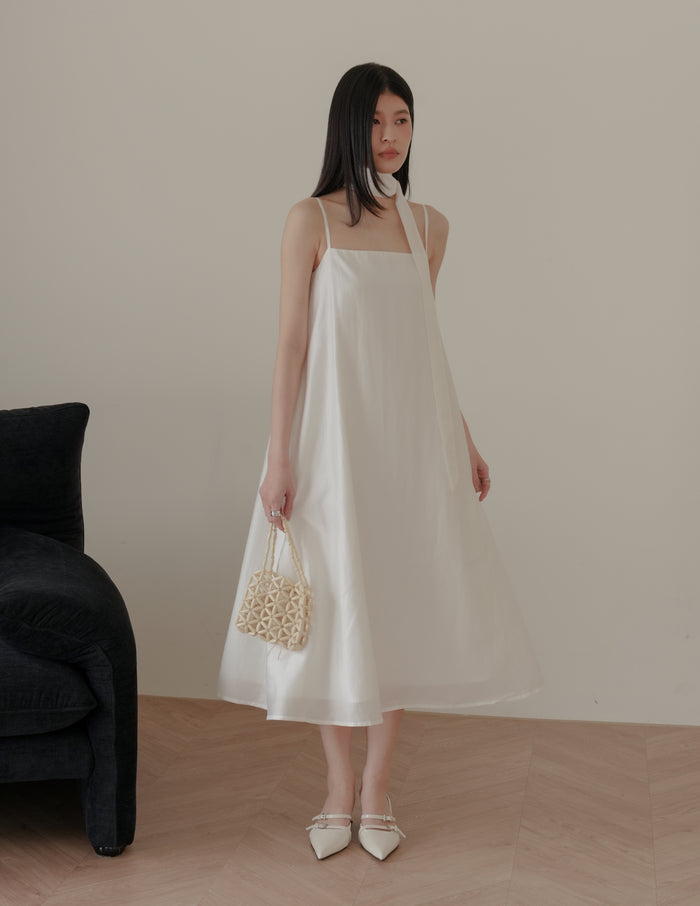 Zelda Scarf Tent Midi Dress in White