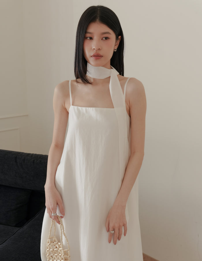Zelda Scarf Tent Midi Dress in White