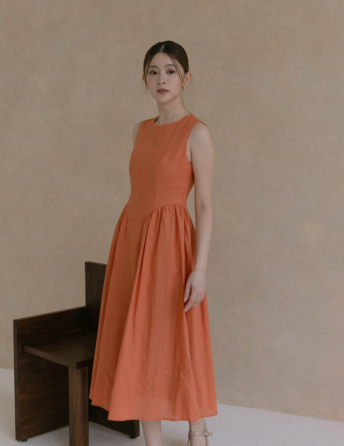 Zuri Pleated Dress in Terracotta