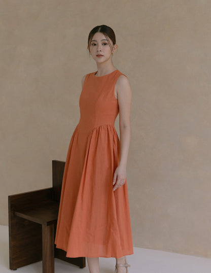 Zuri Pleated Dress in Terracotta