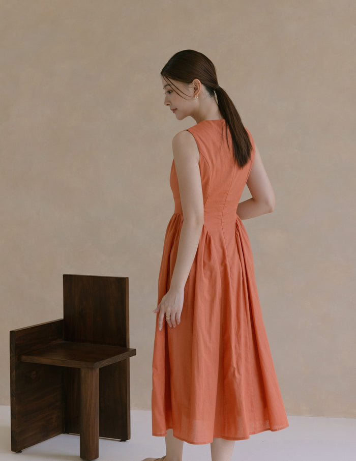 Zuri Pleated Dress in Terracotta