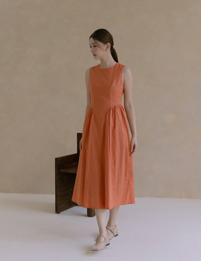 Zuri Pleated Dress in Terracotta